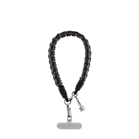 Leather Chain Wrist Strap -  Black in Champagne Gold