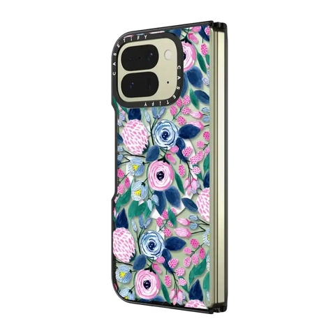 Girly Pink Navy Blue Watercolor Flowers Roses Leaves Pattern