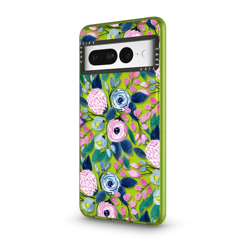 Girly Pink Navy Blue Watercolor Flowers Roses Leaves Pattern