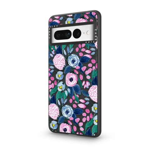 Girly Pink Navy Blue Watercolor Flowers Roses Leaves Pattern