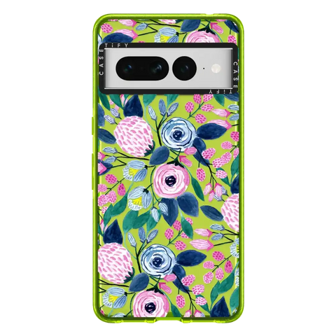 Girly Pink Navy Blue Watercolor Flowers Roses Leaves Pattern