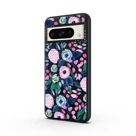 Girly Pink Navy Blue Watercolor Flowers Roses Leaves Pattern