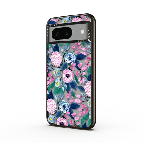 Girly Pink Navy Blue Watercolor Flowers Roses Leaves Pattern