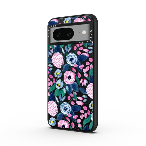 Girly Pink Navy Blue Watercolor Flowers Roses Leaves Pattern