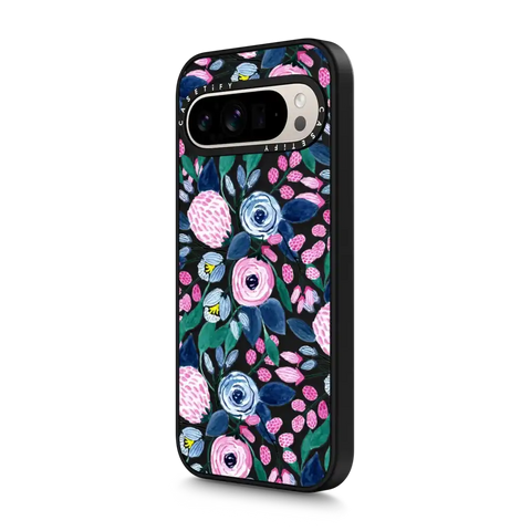 Girly Pink Navy Blue Watercolor Flowers Roses Leaves Pattern
