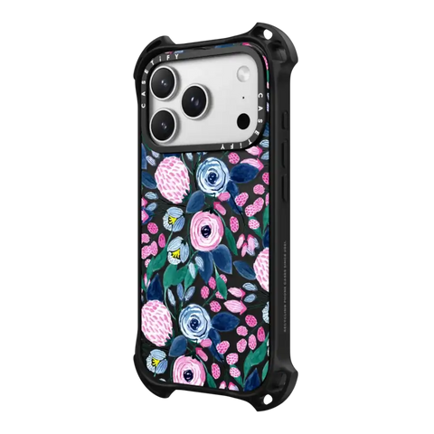 Girly Pink Navy Blue Watercolor Flowers Roses Leaves Pattern