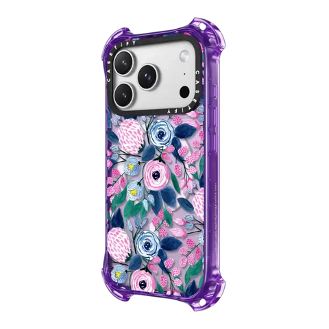 Girly Pink Navy Blue Watercolor Flowers Roses Leaves Pattern