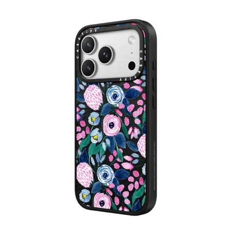 Girly Pink Navy Blue Watercolor Flowers Roses Leaves Pattern