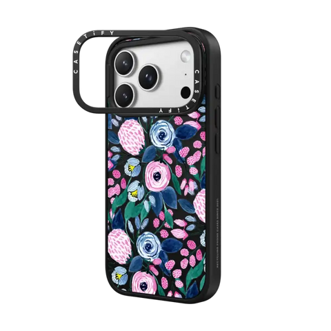 Girly Pink Navy Blue Watercolor Flowers Roses Leaves Pattern