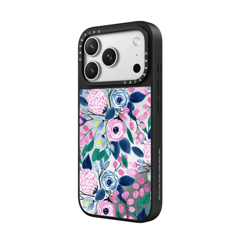 Girly Pink Navy Blue Watercolor Flowers Roses Leaves Pattern