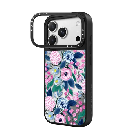 Girly Pink Navy Blue Watercolor Flowers Roses Leaves Pattern