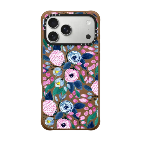 Girly Pink Navy Blue Watercolor Flowers Roses Leaves Pattern