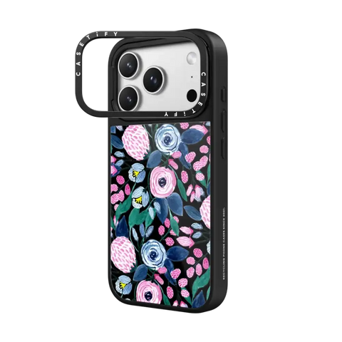 Girly Pink Navy Blue Watercolor Flowers Roses Leaves Pattern