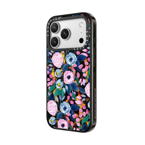 Girly Pink Navy Blue Watercolor Flowers Roses Leaves Pattern