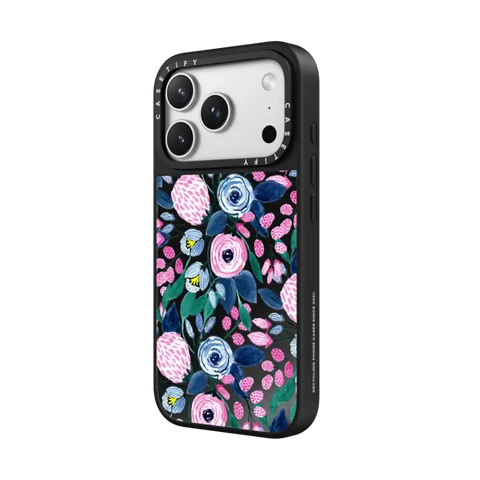 Girly Pink Navy Blue Watercolor Flowers Roses Leaves Pattern