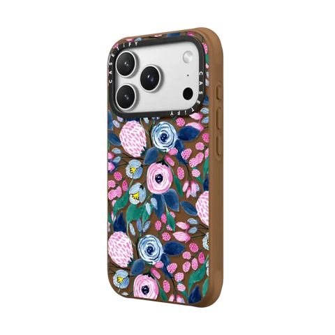 Girly Pink Navy Blue Watercolor Flowers Roses Leaves Pattern