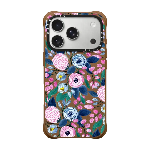 Girly Pink Navy Blue Watercolor Flowers Roses Leaves Pattern
