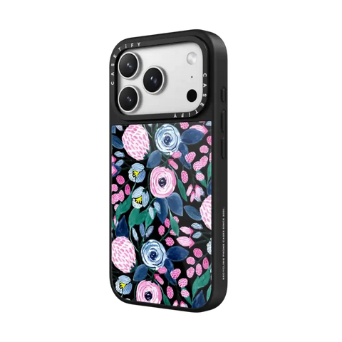 Girly Pink Navy Blue Watercolor Flowers Roses Leaves Pattern