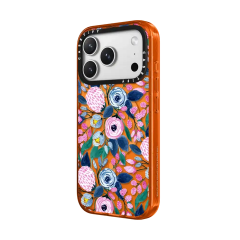 Girly Pink Navy Blue Watercolor Flowers Roses Leaves Pattern