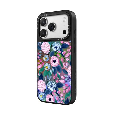 Girly Pink Navy Blue Watercolor Flowers Roses Leaves Pattern