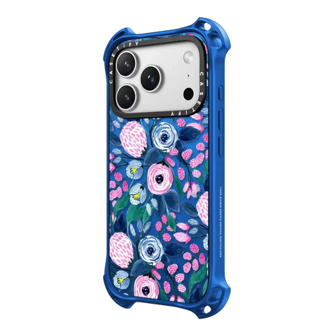 Girly Pink Navy Blue Watercolor Flowers Roses Leaves Pattern