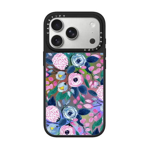 Girly Pink Navy Blue Watercolor Flowers Roses Leaves Pattern