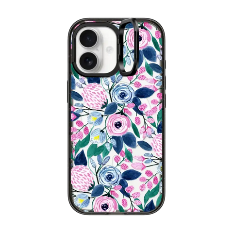 Girly Pink Navy Blue Watercolor Flowers Roses Leaves Pattern