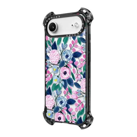 Girly Pink Navy Blue Watercolor Flowers Roses Leaves Pattern
