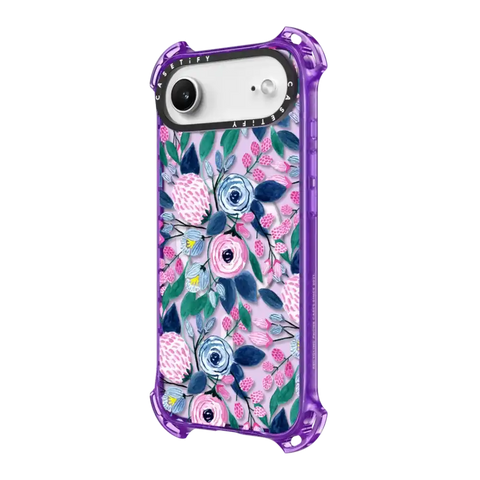 Girly Pink Navy Blue Watercolor Flowers Roses Leaves Pattern