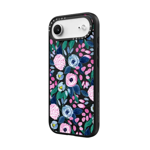 Girly Pink Navy Blue Watercolor Flowers Roses Leaves Pattern