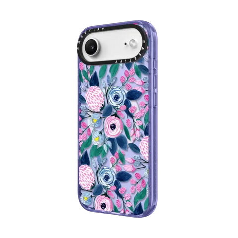 Girly Pink Navy Blue Watercolor Flowers Roses Leaves Pattern