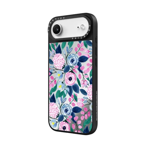 Girly Pink Navy Blue Watercolor Flowers Roses Leaves Pattern