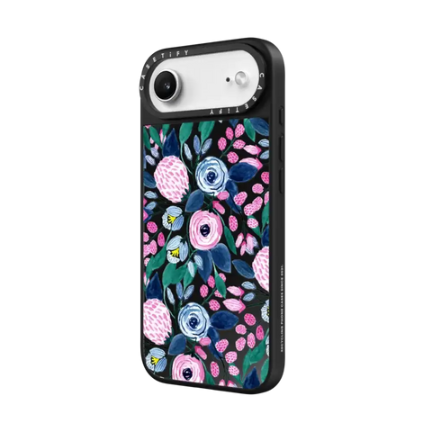 Girly Pink Navy Blue Watercolor Flowers Roses Leaves Pattern