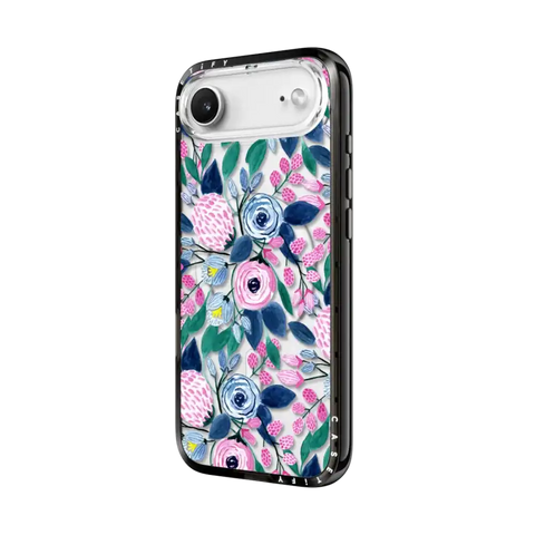 Girly Pink Navy Blue Watercolor Flowers Roses Leaves Pattern