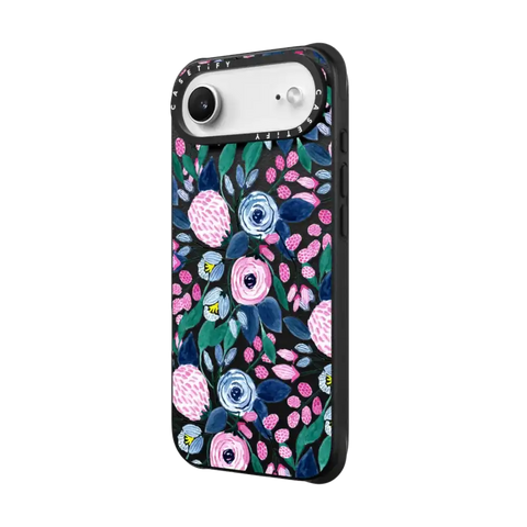 Girly Pink Navy Blue Watercolor Flowers Roses Leaves Pattern