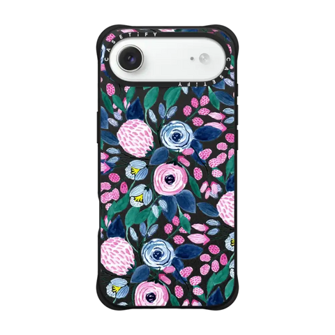 Girly Pink Navy Blue Watercolor Flowers Roses Leaves Pattern