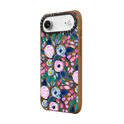 Girly Pink Navy Blue Watercolor Flowers Roses Leaves Pattern