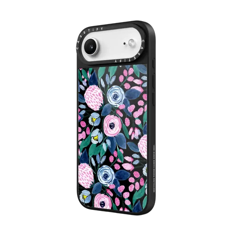 Girly Pink Navy Blue Watercolor Flowers Roses Leaves Pattern