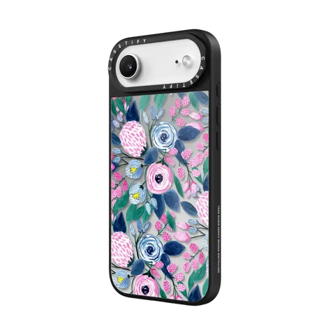 Girly Pink Navy Blue Watercolor Flowers Roses Leaves Pattern