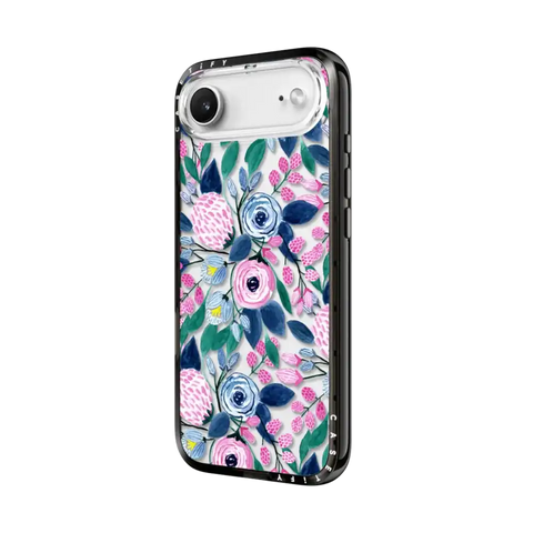 Girly Pink Navy Blue Watercolor Flowers Roses Leaves Pattern