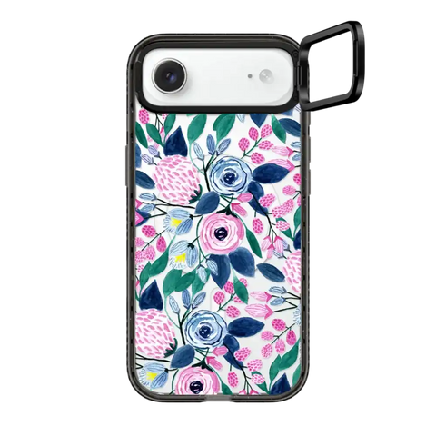 Girly Pink Navy Blue Watercolor Flowers Roses Leaves Pattern