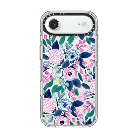 Girly Pink Navy Blue Watercolor Flowers Roses Leaves Pattern