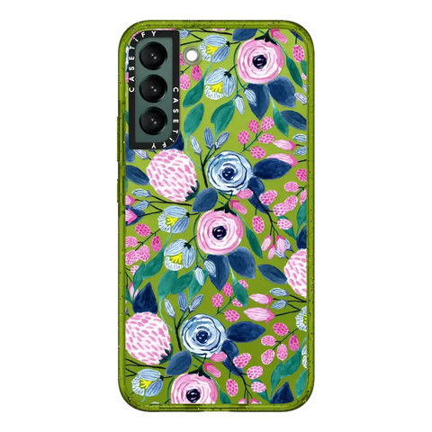 Girly Pink Navy Blue Watercolor Flowers Roses Leaves Pattern