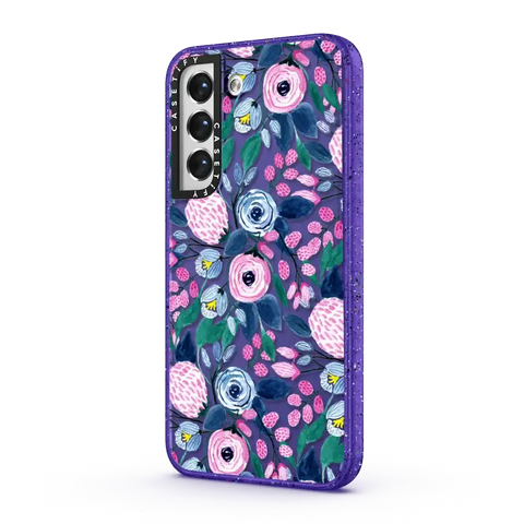 Girly Pink Navy Blue Watercolor Flowers Roses Leaves Pattern
