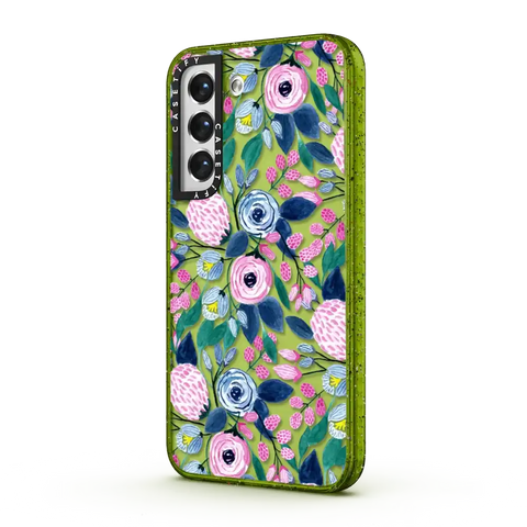 Girly Pink Navy Blue Watercolor Flowers Roses Leaves Pattern