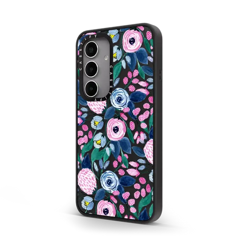 Girly Pink Navy Blue Watercolor Flowers Roses Leaves Pattern