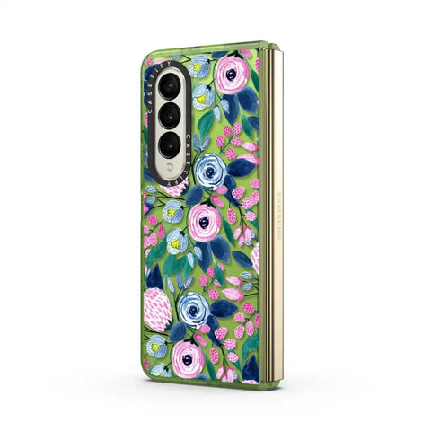 Girly Pink Navy Blue Watercolor Flowers Roses Leaves Pattern