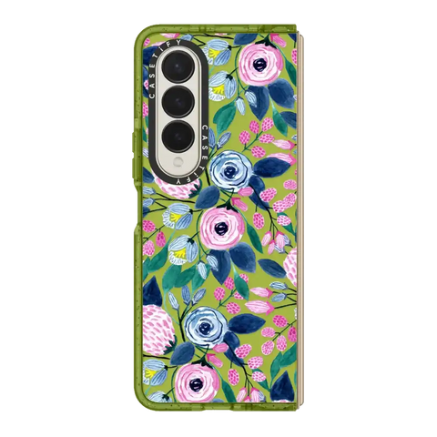 Girly Pink Navy Blue Watercolor Flowers Roses Leaves Pattern