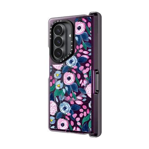 Girly Pink Navy Blue Watercolor Flowers Roses Leaves Pattern