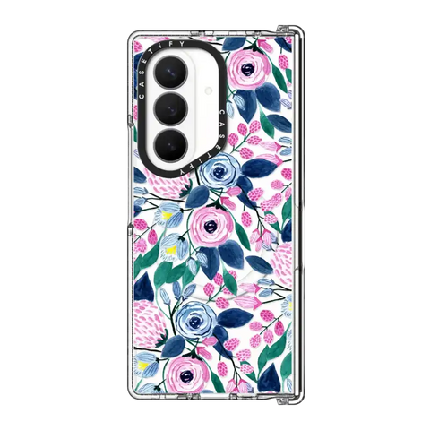 Girly Pink Navy Blue Watercolor Flowers Roses Leaves Pattern